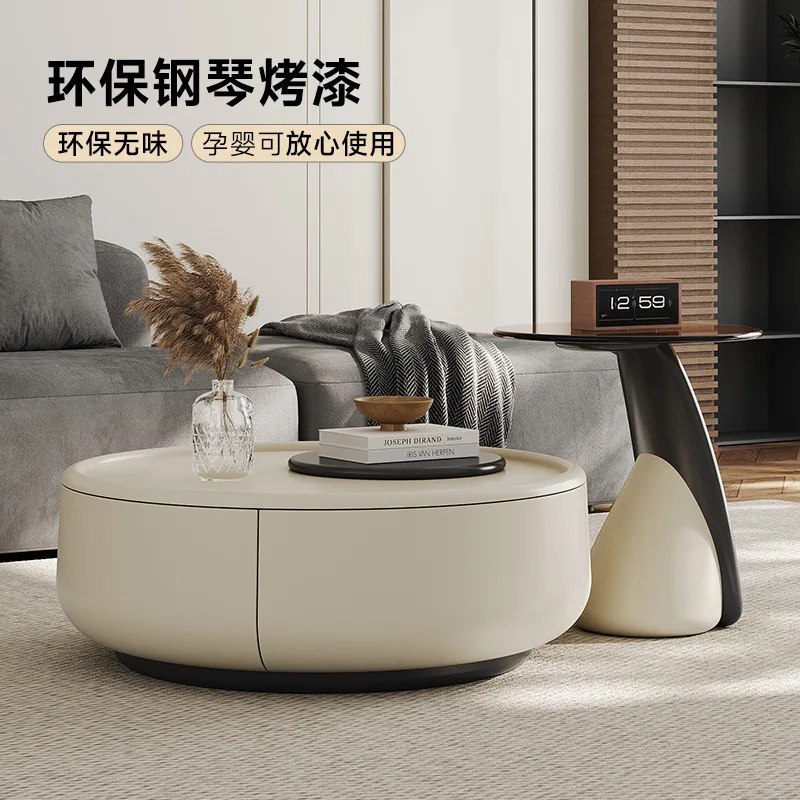 Фото Журнальный столик Wabi Sand Cream Wind Rona для гостиной, малогабаритный, из массива дерева, круглый, 2025 Новая комбинация №3