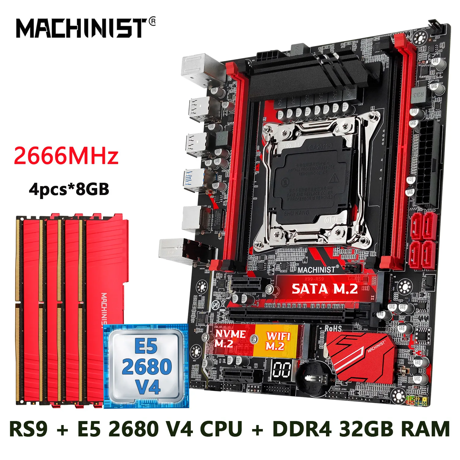 

MACHINIST X99 комплект материнской платы LGA 2011-3 Xeon E5 2680 V4 ЦПУ процессор DDR4 4*8 ГБ ОЗУ память usb3.0 NVME SATA M.2 M-ATX RS9