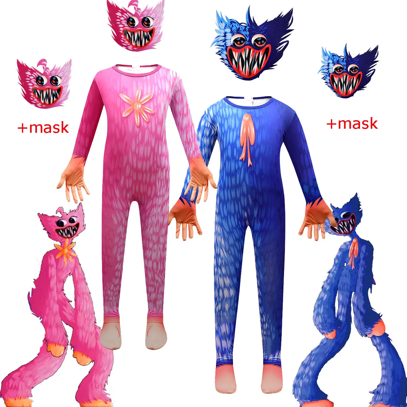

New Kids Halloween Costumes Anime poppy playtime Game Cosplay Boys Girls Bodysuit+mask Cartoon Disfraces Carnival Party Clothing