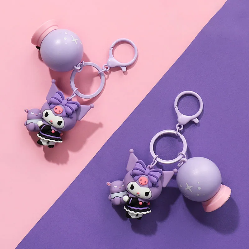 

Kawaii Sanrio Cartoon Key Chain Cute Kuromi Baku Luminous Magic Ball Key Chain Pendant Creative Children Gifts