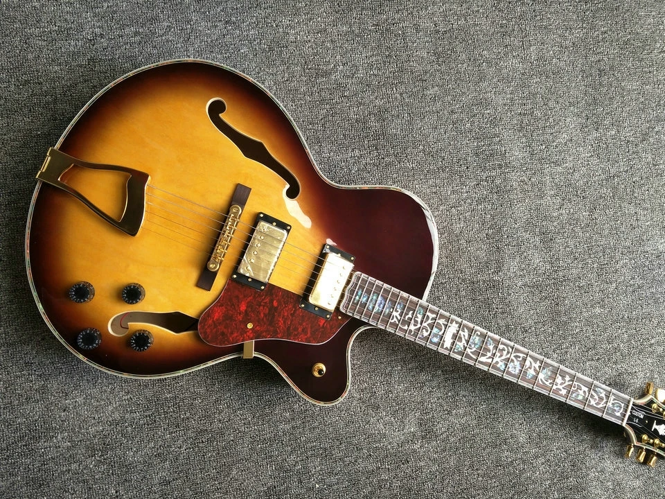 

Китайская электрическая гитара с полым корпусом на заказ, гитара цвета Sunburst gitaar, грифельная гитара из палисандра