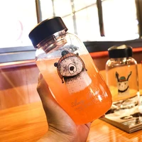 cartoon animal glass transparent glass water bottle with cover and tea partition fashion portable korean lovers outdoor tea cup