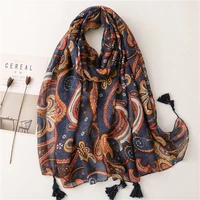 2022 fashion aztec cashew floral viscose shawl scarf lady high quality print soft neckerchief wrap foulard muslim hijab 18090cm