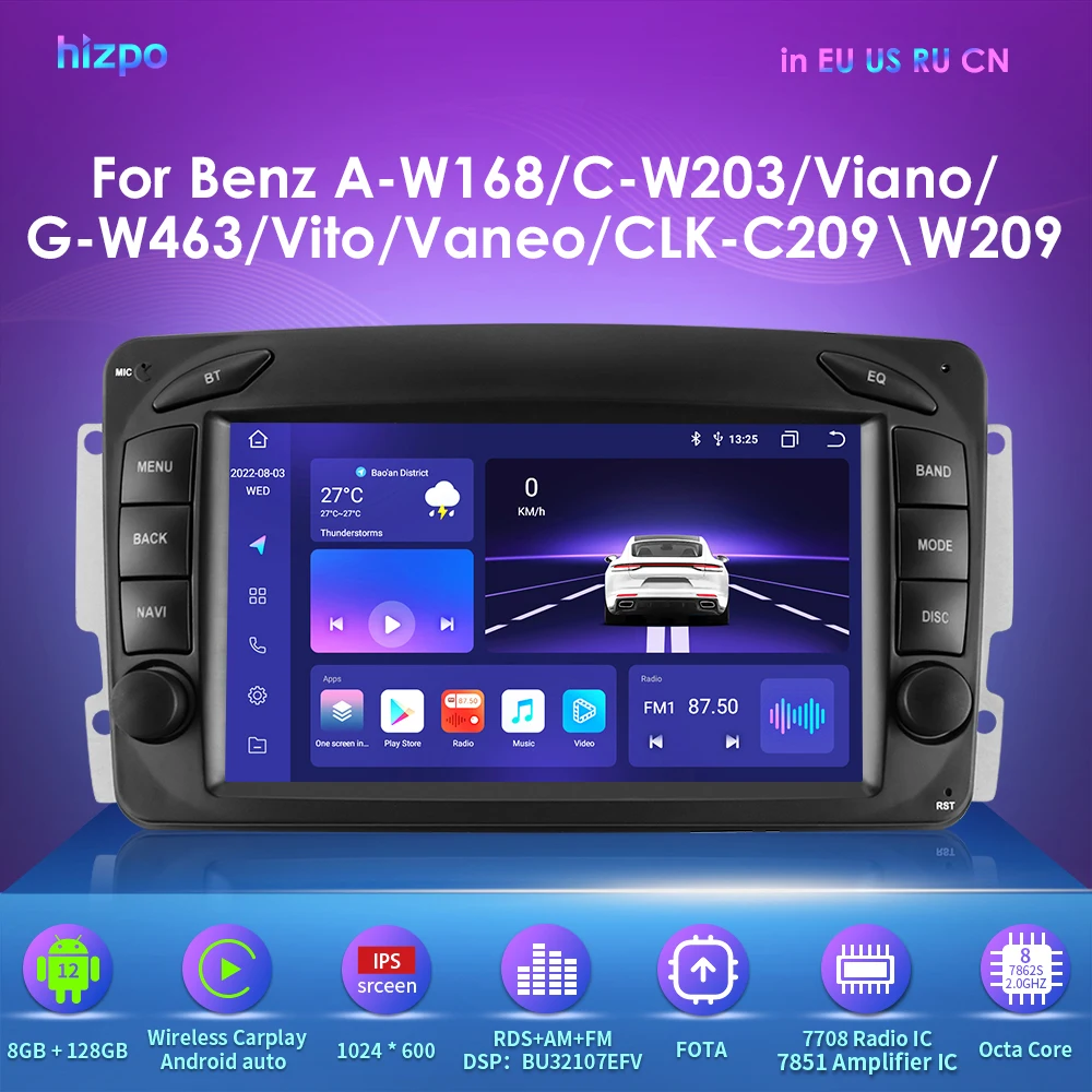 

Autostereo For Mercedes-Benz A-W168 C-W203 G-W463 Viano Vito Vaneo CLK-C209/W209 7" Android Car Automotive Radio DSP Multimedia