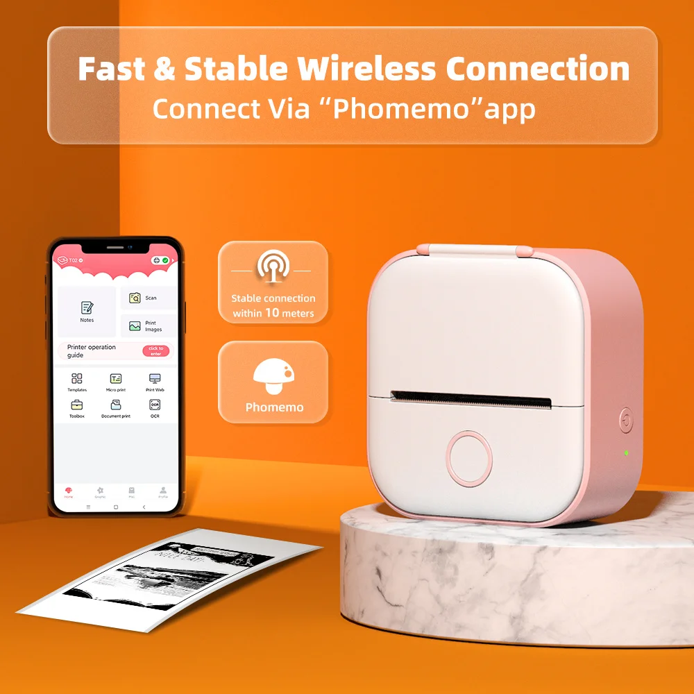 

T02 Portable Mini Thermal Printer 203dpi 53mm Printing Stickers Wireless Inkless Mini Pocket Self-adhesive Label Printer Genuine