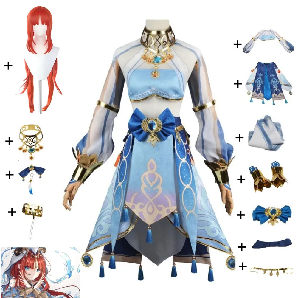 

Косплей-костюм Nilou Game Genshin Impact Aldult, женский сексуальный парик с верхней юбкой, Хэллоуин, аниме, изысканные западные регионы, женский