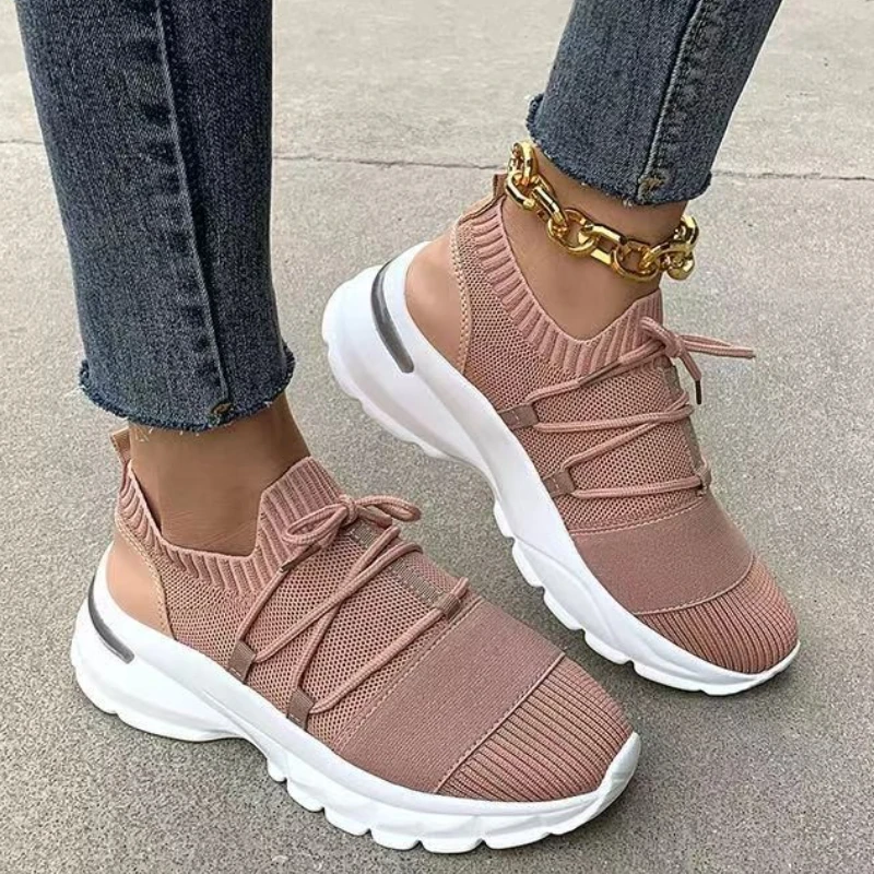 

Women Shoes Round Toe Women Vulcanized Shoes Fashion New Lightweight Casual Shoes Lace Up Breathable Mesh Sneakers Women Trendy