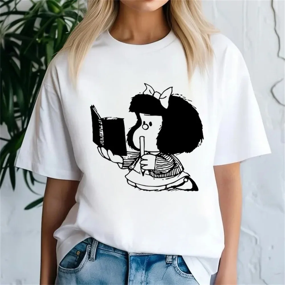 Фото Футболка Mafalda, женская эстетичная дышащая рубашка 2000-х годов с рисунком 80-х годов, дышащая красочная уличная одежда, корейская одежда в стиле панк, хип-хоп №4