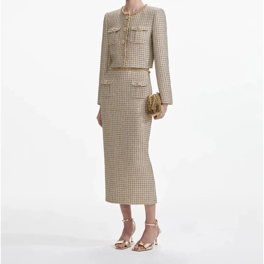 2024 новая фотография высококачественный цветной твидовый пиджак с длинными