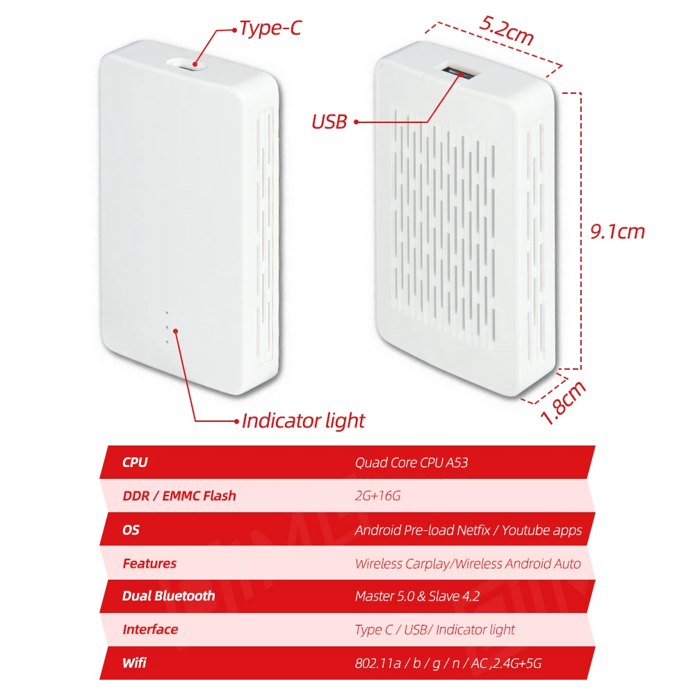 Беспроводной автомобильный ключ для Android потоковая коробка адаптер Carplay AI Box Youtube