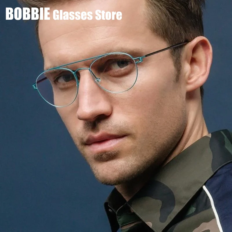 Фото Дания брендовая оправа для очков, мужские титановые безвинтовые очки, оправа для очков, женские двойные лучи, круглые Брюс, тонкая оправа ручной работы №2