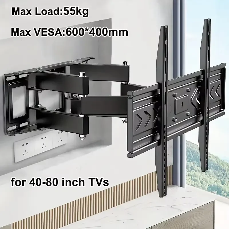Фото Кронштейн для телевизора BEISHI для плоских и изогнутых телевизоров LED, LCD, OLED с диагональю 40-80 дюймов, с двойным поворотным кронштейном, регулируемый по высоте и наклону. №2