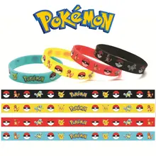Pulsera de Pokémon de 4 a 12 piezas para niños, brazalete de silicona con dibujos animados de Pokémon, elfo de bolsillo, Pikachu, regalos de fiesta, accesorios de Cosplay