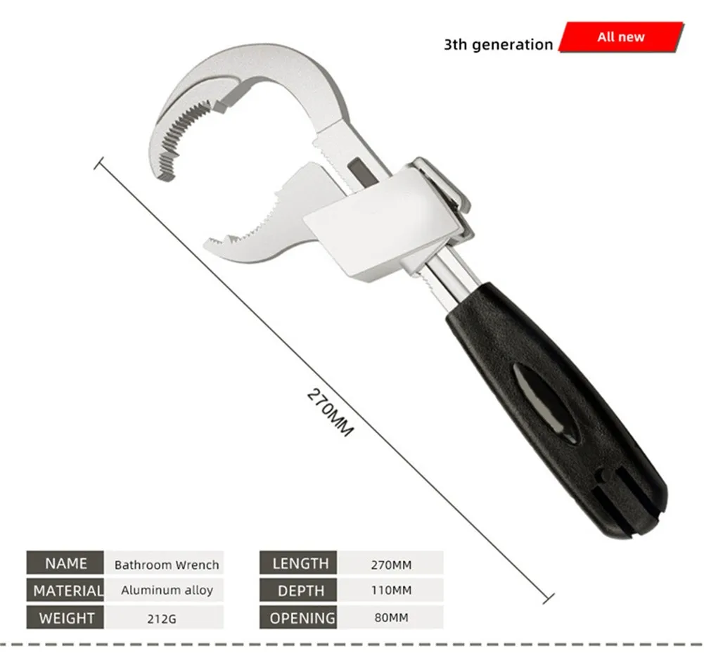 

Adjustable Wrench Multifunctional Universal Aluminium Alloy Open End Spanner Water Pipe Wrench Bathroom Repair Hand Tools