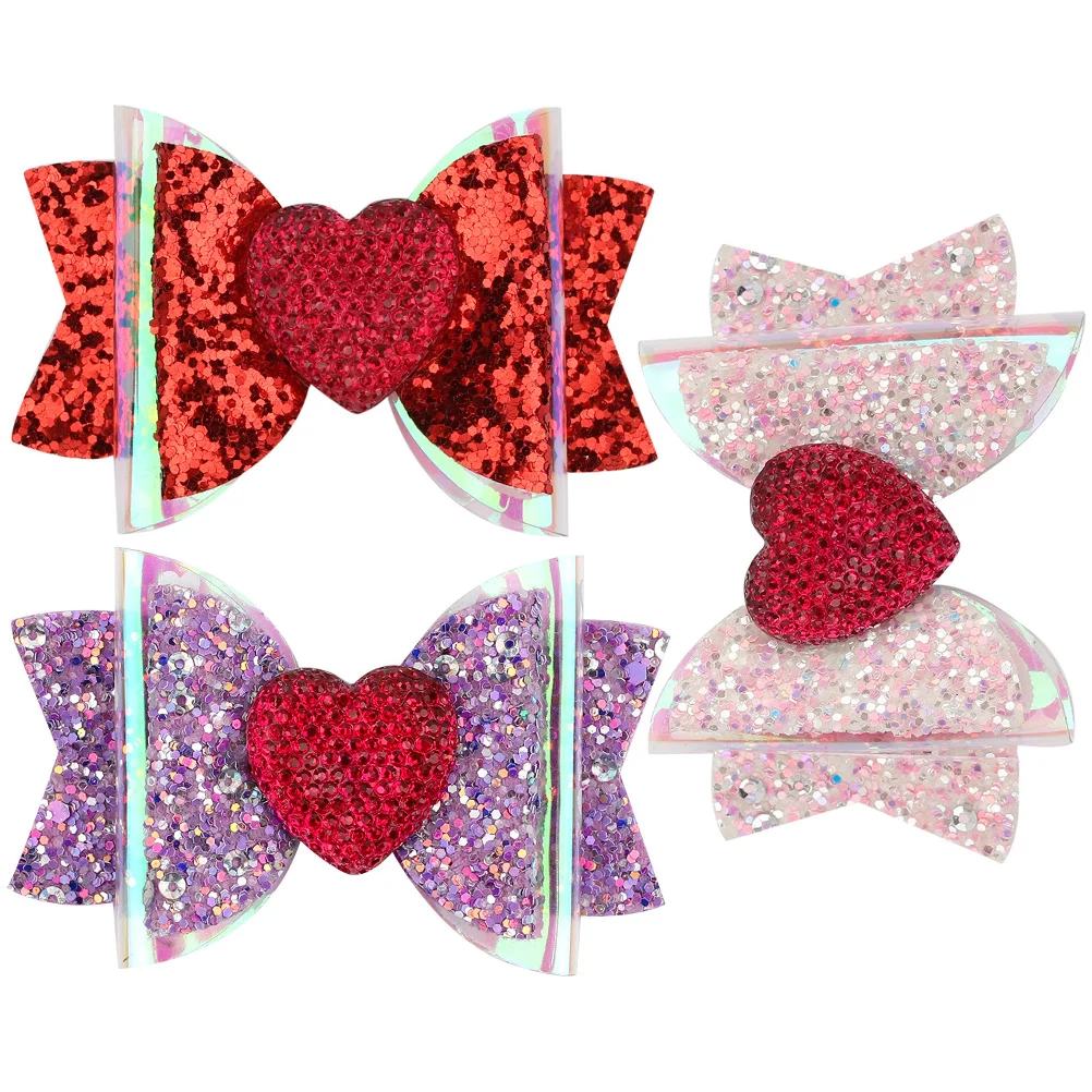 

Hair Bows Sequins Bow Clips Glitter Barrette Baby Girls Sequin Hairpin Valentines Day Bowknot Hairpins Favors Barrettes Party