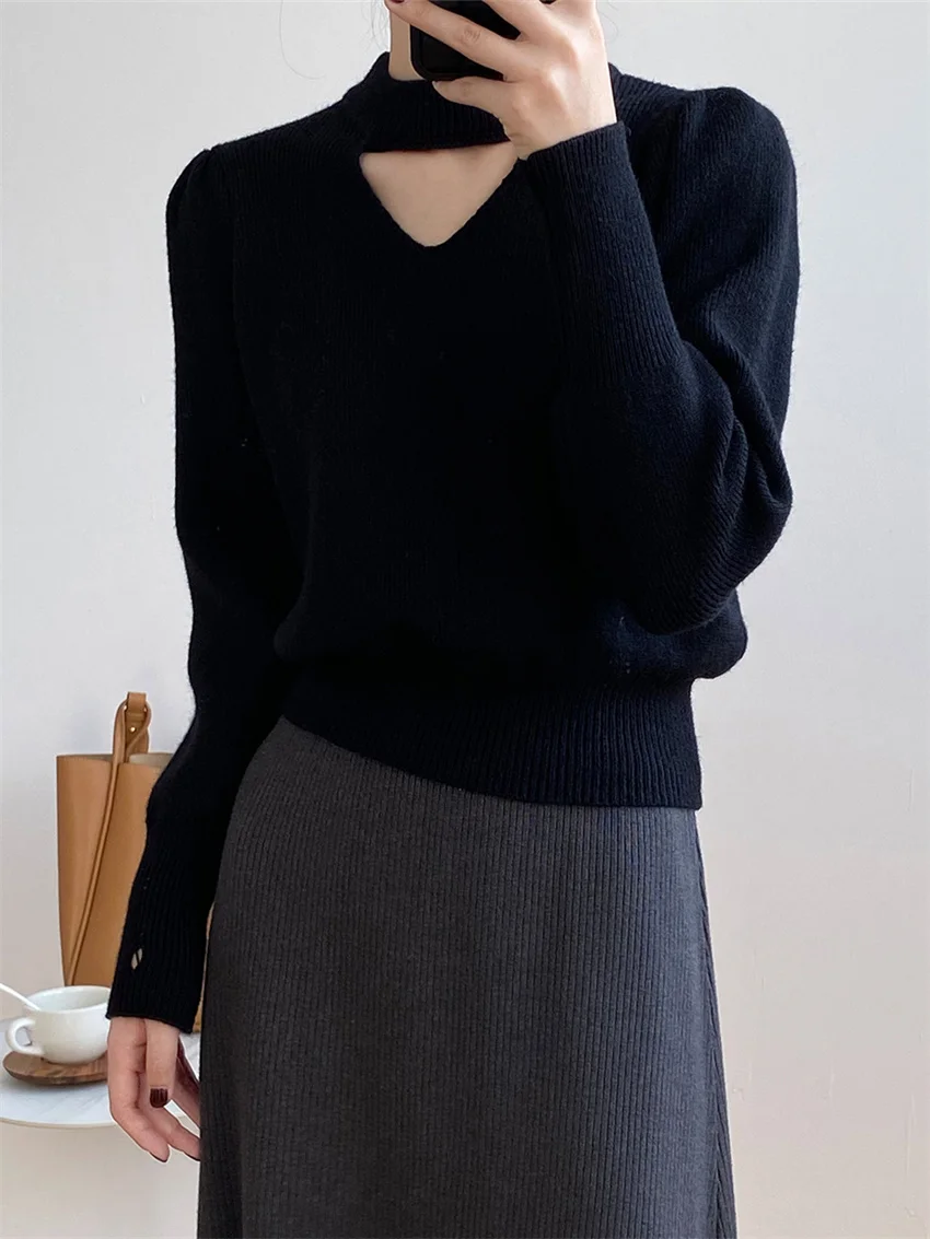 

Свитера HziriP с вырезами и сердечками, 2022, женские вязаные пуловеры высокого качества, женские повседневные облегающие универсальные зимние ...