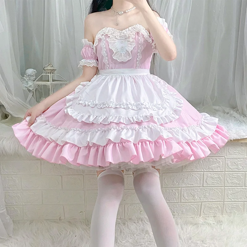 

Anime Sexy Lolita Maid Cosplay Costume Off Shoulder Strapless Dress Girls Woman Waitress Maid Party Stage Costumes Maid Dress