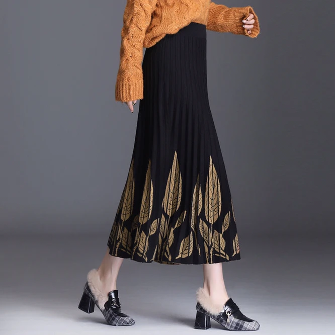 Женская трикотажная трапециевидная юбка длинная средней длины с запахом и