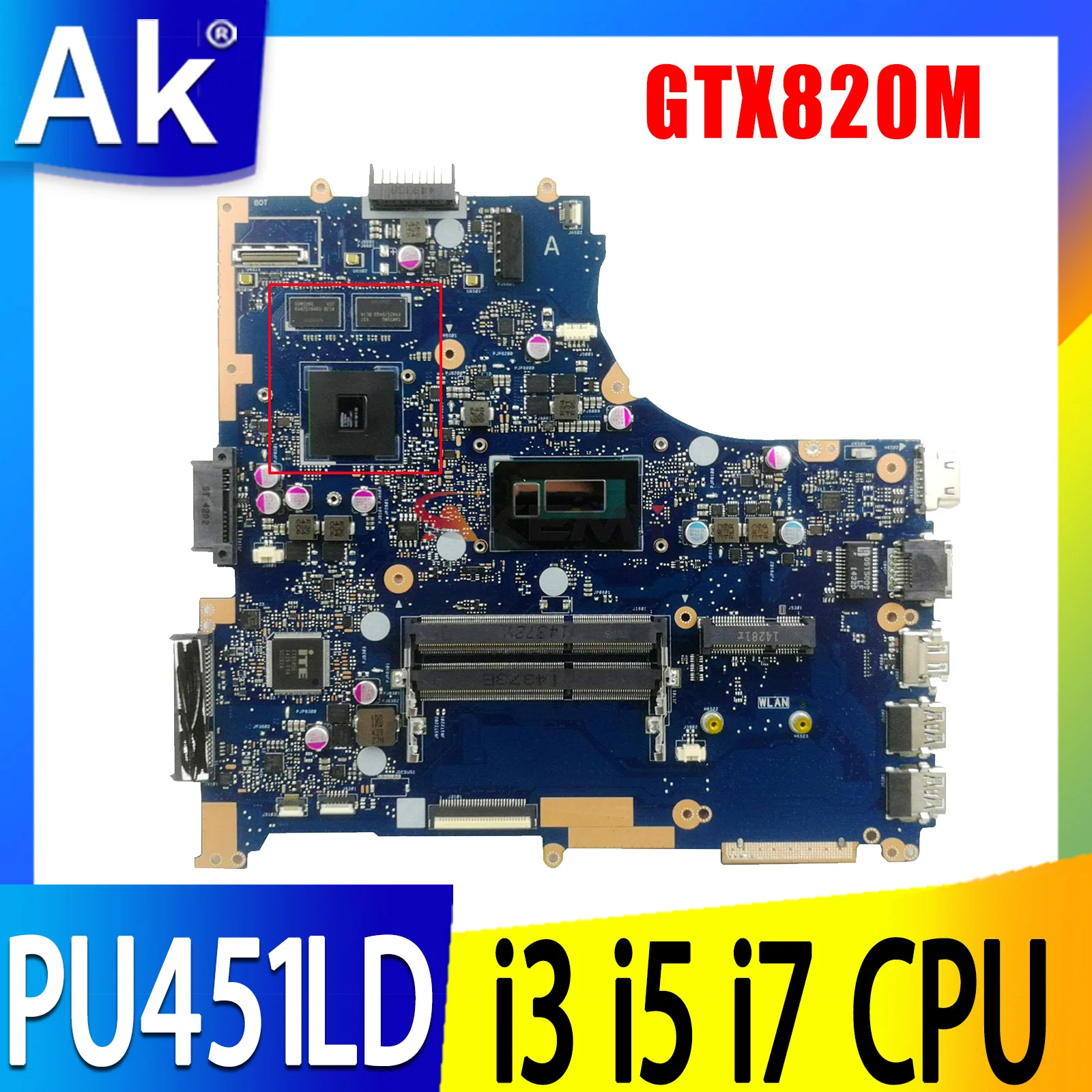 

For Asus PU451LD PU451 PU451L Laptop Motherboard mainboard GT820M GPU Pentium CPU I3 I5 I7 CPU PU451LD motherboard