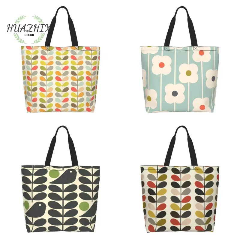 

Flower Leaves Simple Shoulder Bags Orla Kiely Large Capacity Shopping Tote Bag Supermarket Grocery Foldable Eco Canvas Handbags