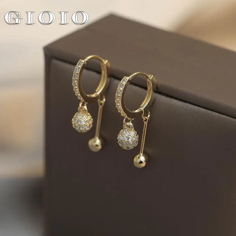 

2022 New Arrival Trendy Geometric Simple Tassel Zircon Ball Dangle Earrings For Women Fashion Elegant Metal Jewelry Gifts