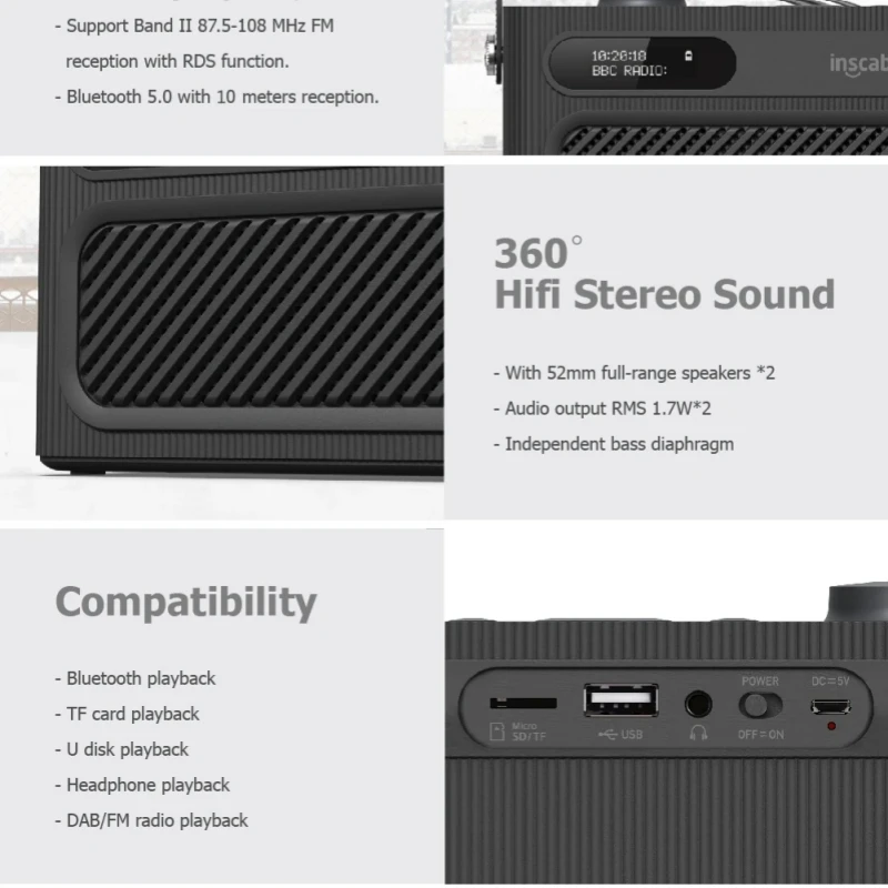 Цифровое радио M60 DAB портативный беспроводной динамик BT с портативным дизайном