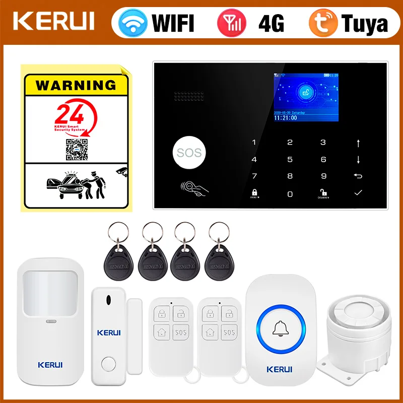 

Сигнализация KERUI 4G с кнопкой дверного звонка, домашняя сигнализация, охранная работа с Alexa Tuya Smart App, датчик движения против домашних животных G34