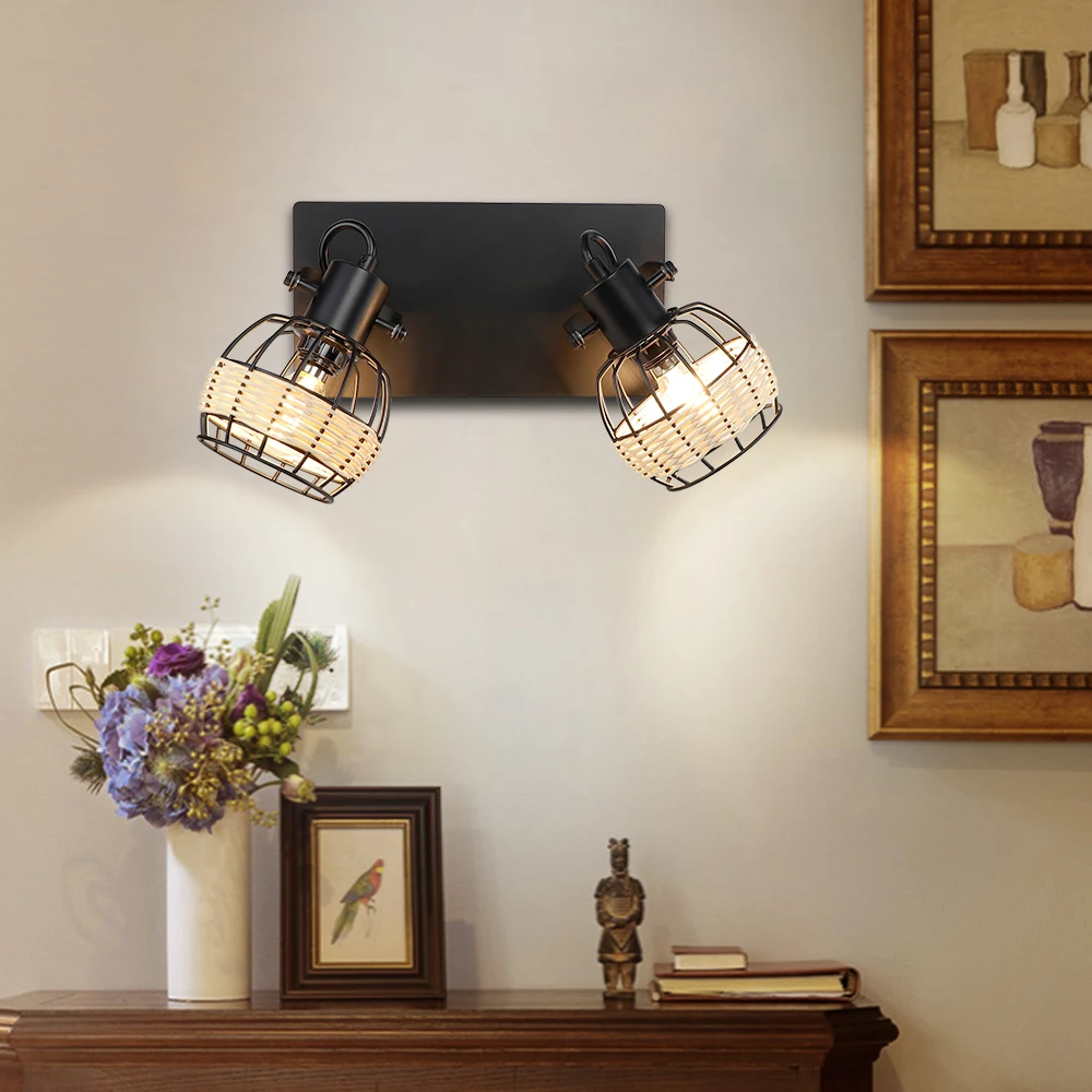 

Depuley Vintage LED Ceiling Track Lighting Fixtures Industrial Rattan Caged Wall Light Fixture Spotlight for Hallway Cloakroom