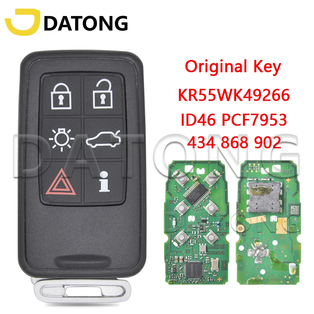 

Автомобильный дистанционный ключ Datong World для Volvo S60 S80 XC60 XC70 V40 V60 V70 KR55WK49266 ID46 434/868/902 МГц, оригинальная карта прочности