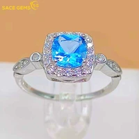 sace gems 100%925 sterling silver aquamarine wedding rings for women sparkling high carbon diamond engagement party fine jewelry