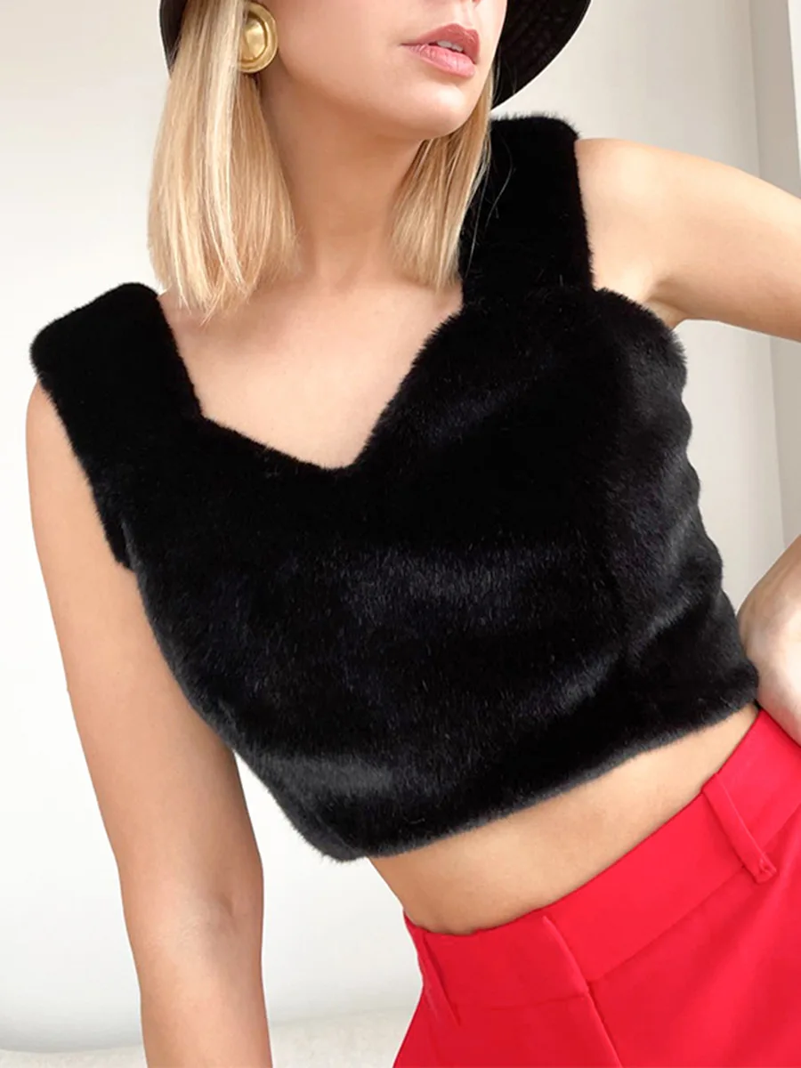 

Black Winter Vest Thicken Cute Tank Tops Grunge Fashion Luxury Clothing Brand Woman Gold Velvet V Neck Sling Slim Black Vest