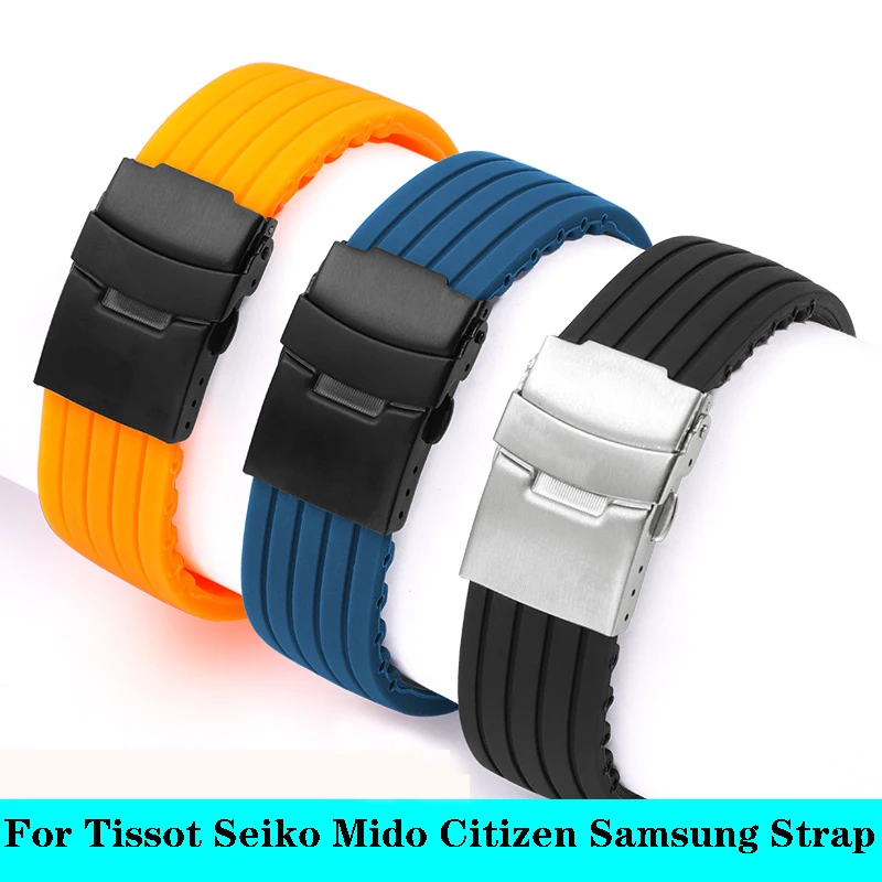 

Ремешок силиконовый для Tissot Seiko Casio Mido Citizen Samsung Active, черный мужской браслет для наручных часов 43 мм 47 мм 18 19 20 21 22 23 24 мм