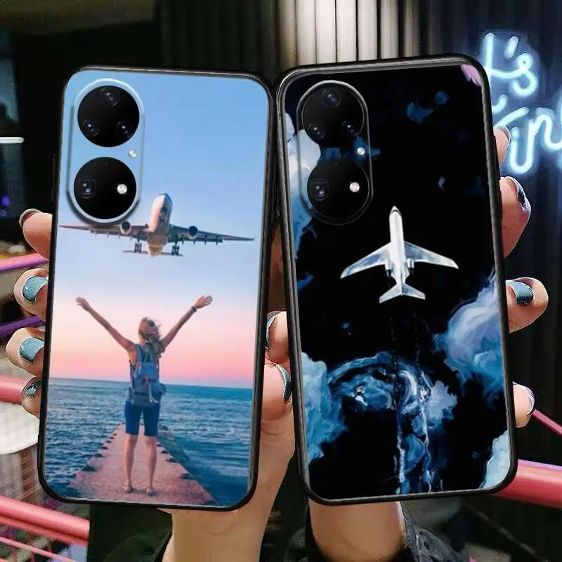 

Aircraft plane airplane Phone Case For Huawei p50 P40 p30 P20 10 9 8 Lite E Pro Plus Black Etui Coque Painting Hoesjes comic fas