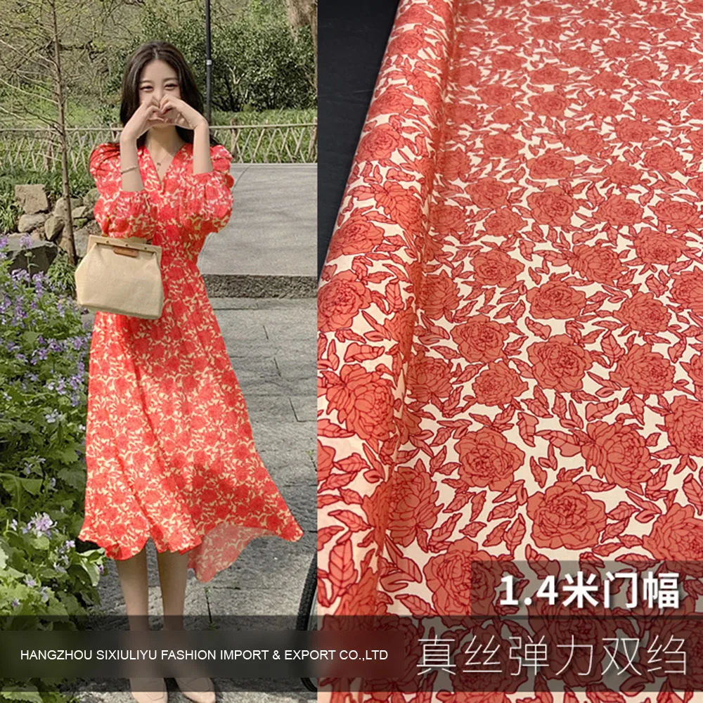 

Шелковая стрейчевая креп-ткань с принтом, ширина 140 см, 100% фототкань для рубашек и платьев, оптовая продажа 2373