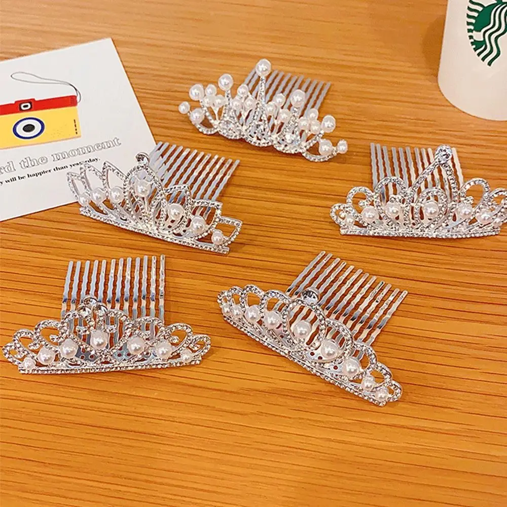 

Fashion Tiara Rhinestone Cute Crown Headwear Pearl Children Hair Clip Kids Girl Hair Comb Kids Hairpin Hair Accessory