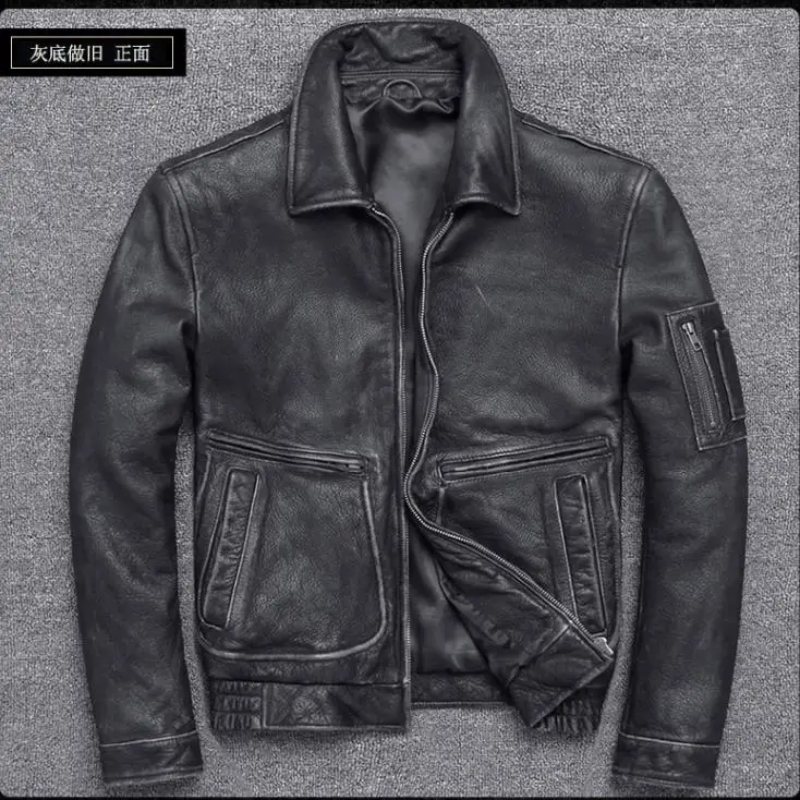 

YR!Free shipping,sales.Brand classic MA-1 style genuine leather jacket,man bomber cowhide coat.flight plus size vintage warm