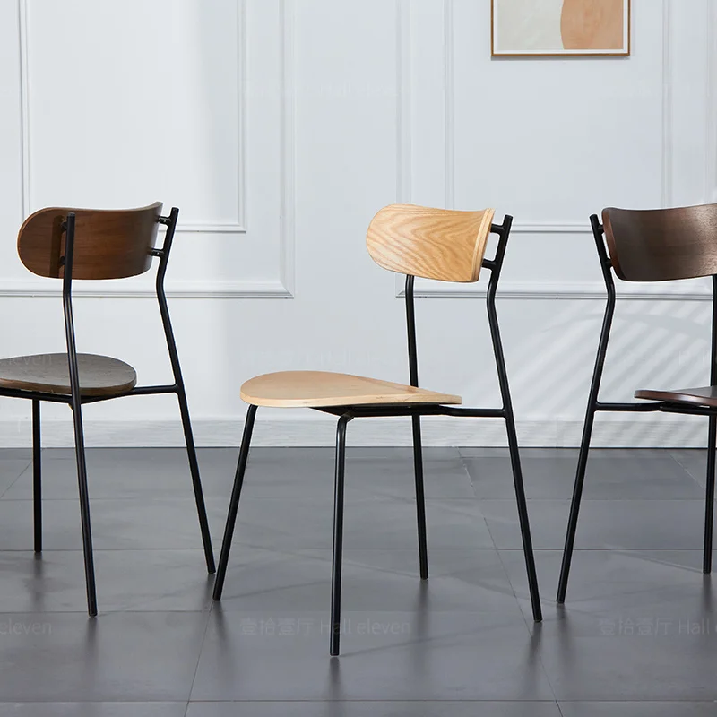 

Modern simple iron dining chairs cafe retro chair with backrest modern simple walnut Nordic chair Dining room chairs