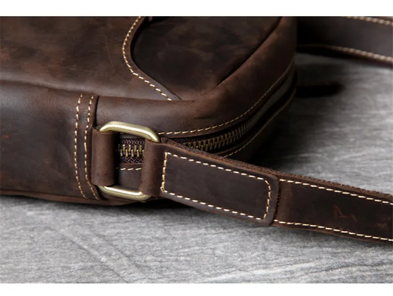 Retro fashion crazy horse cowhide men's coffee color mobile phone bag daily outdoor work weekend youth shoulder messenger bag