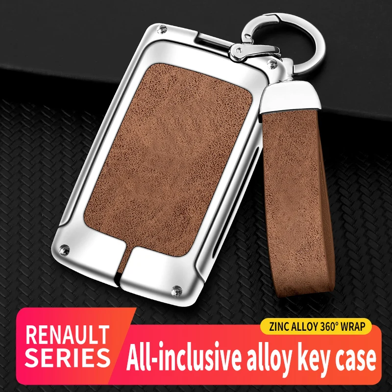 

Leather Zinc Alloy Car Key Case Cover For Renault Koleos Kadjar Scenic Megane Sandero Auto Keychain Accessories Keyless Shell