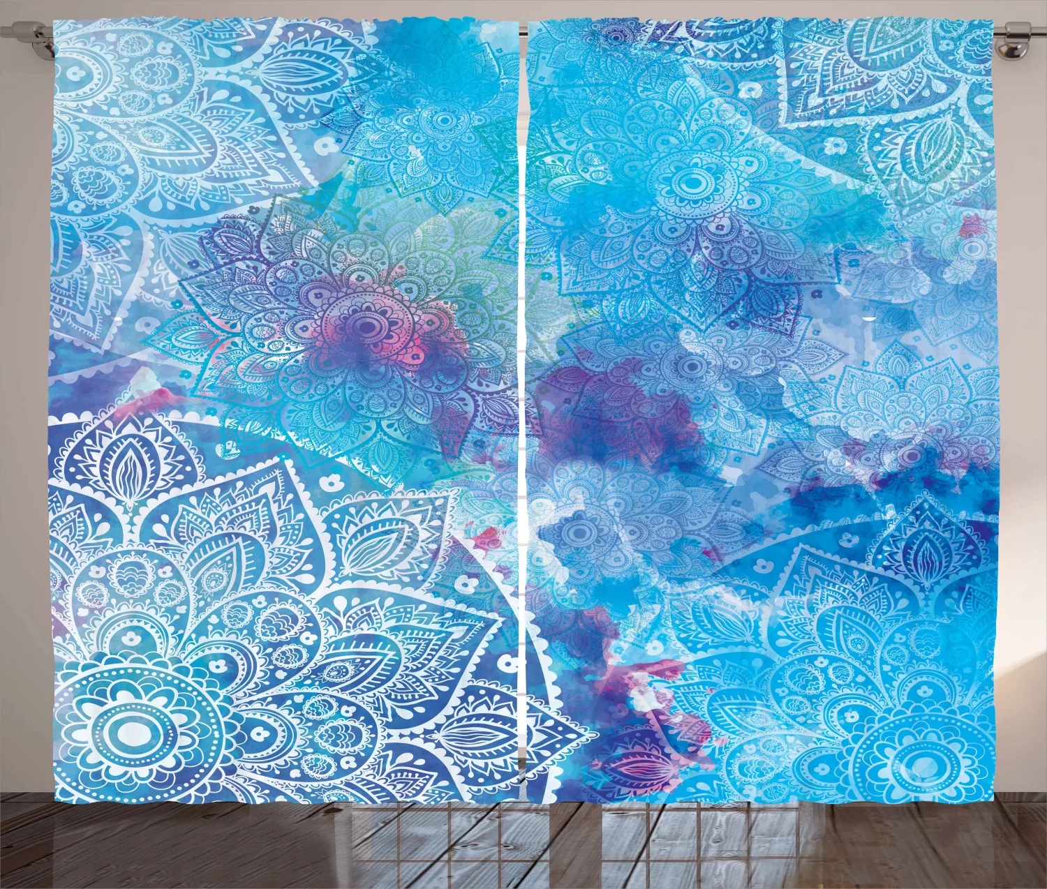 Шторы с мандалой водные акварельные фольклорные украшения атласные тканевые