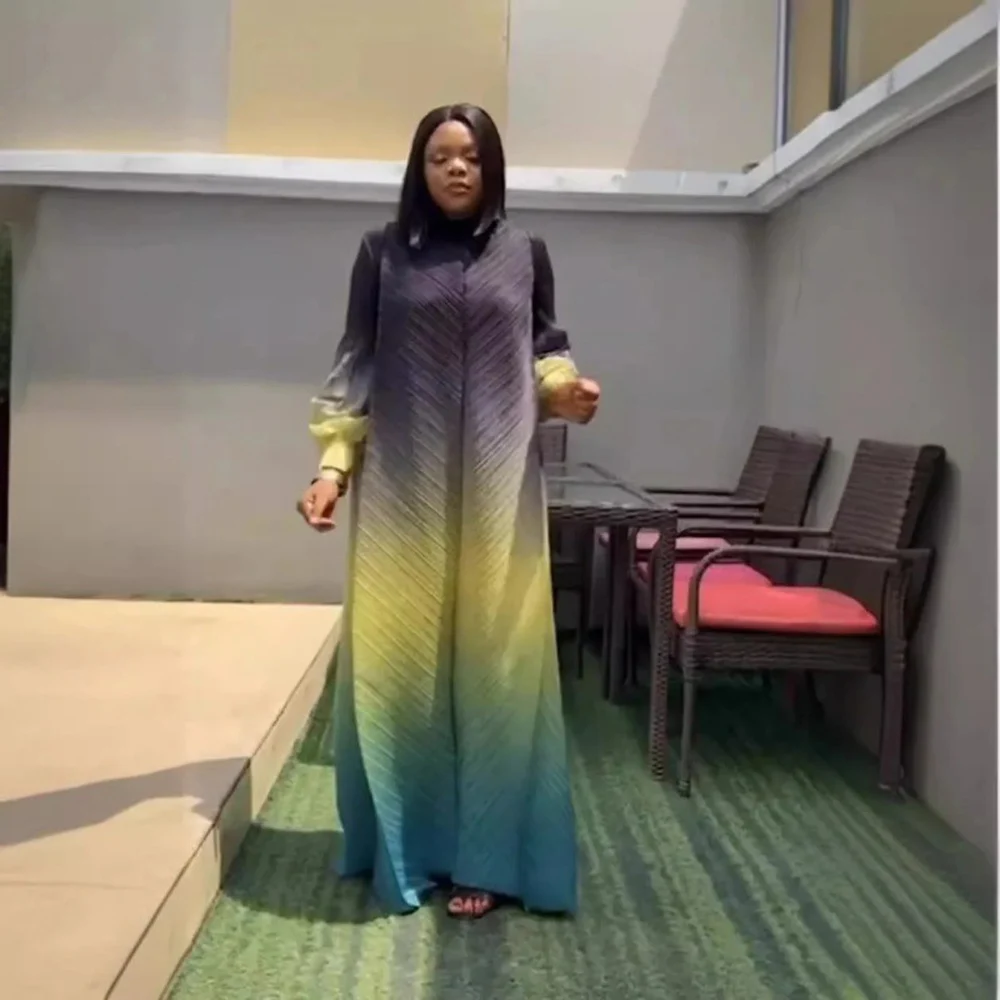 Платье-Макси женское Плиссированное ТРАПЕЦИЕВИДНОЕ с рукавами-фонариками длина