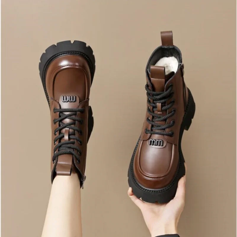 Меховые зимние сапоги со встроенным мехом женские из шерсти зимняя бархатная