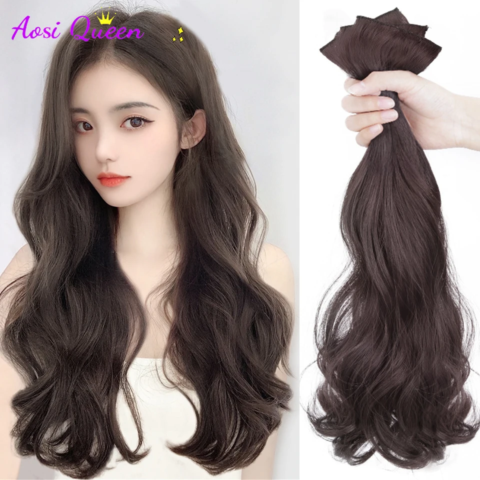 AS Synthetic Hair extension  Wavy hair Heat-Resistant Fiber Fake Hair Wig Long Hair Piece with two clips Three-piece suit