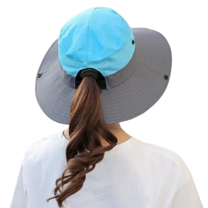 

Wide Brim Bucket Hat Breathable Women Ponytail Sun Shade Hat Sun Protection Hat With Wide Brim For Outdoor Cycling Fishing