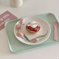 embossed tulip ceramic plate vintage plate girls small fresh dessert plate cake plate jewelry tray dinner plates ceramic