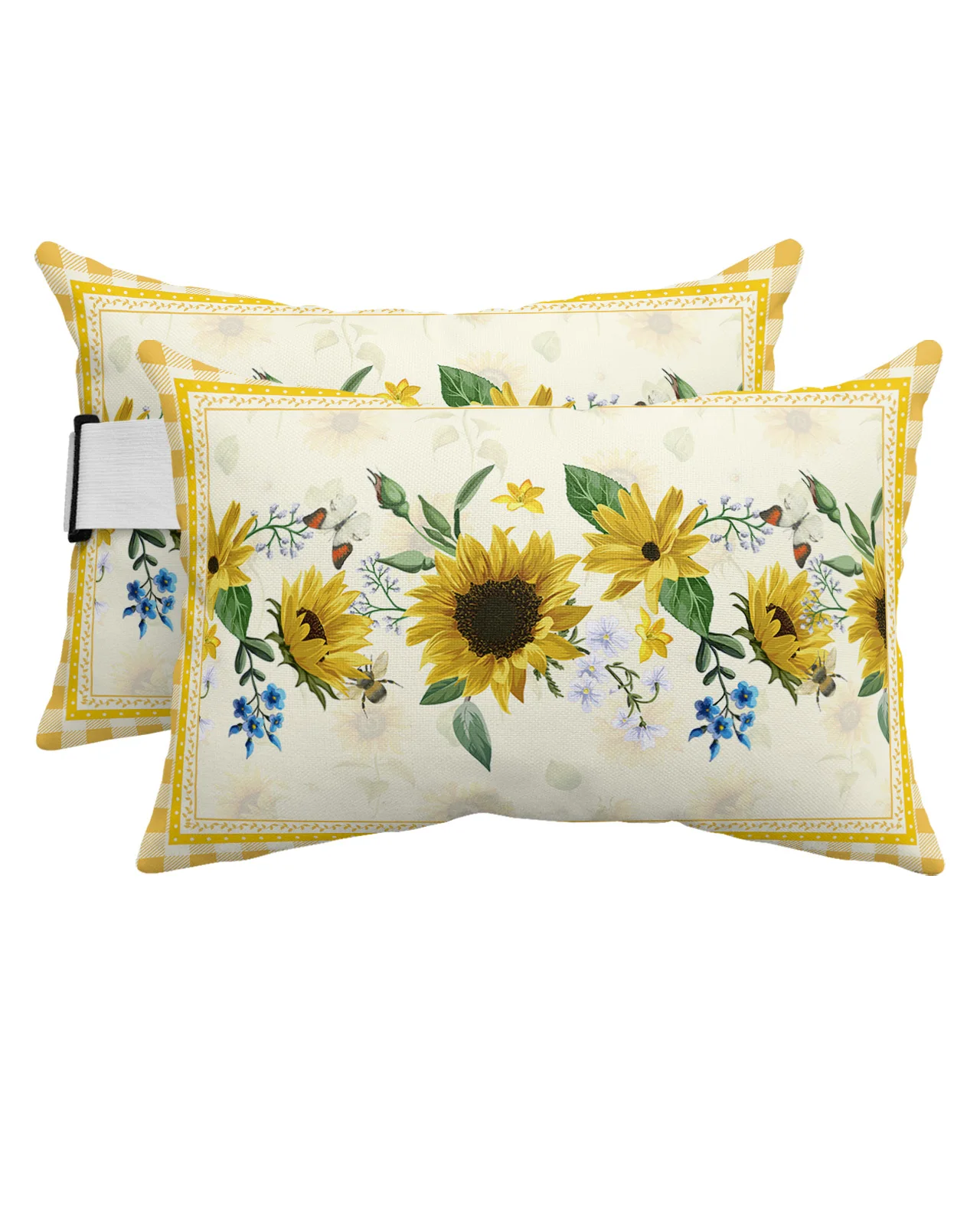

Pastoral Sunflower Plaid Waterproof Pillow With Insert Adjustable Elastic Lounge Recliner Office Chair Head Lumbar Travel Pillow