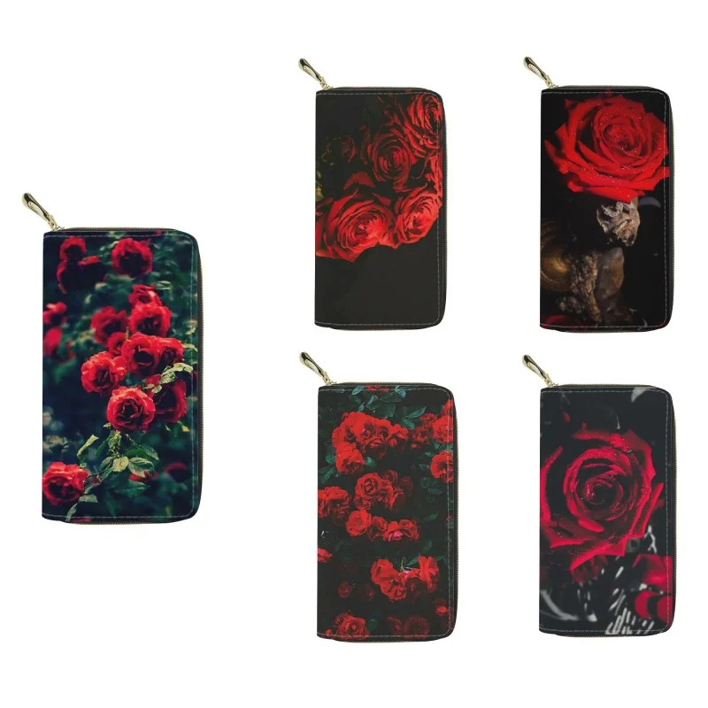

2023 New Fashion 3D Rose Flower Print Leather Wallets For Women Leather Female Credit Card Holders Zipper Clutch Hand Bag Purse