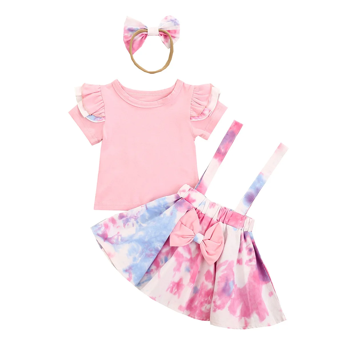 Girl Baby 0-2T Summer Baby Set Cartoon Polka Dot Suspender Skirt Three-piece Girl Suit Kids Clothes