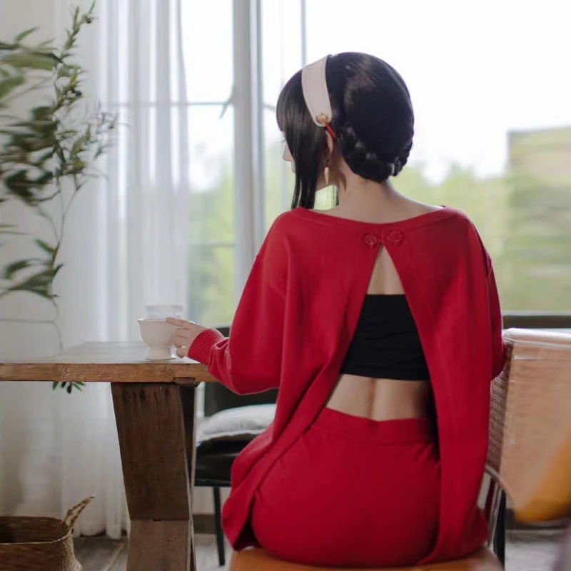 

Anime Spy Family Joel Forger Casual Red Sweater Cosplay Mini Skirt Festive Clothing Skirt Suit Parent-child Dress Party Wear