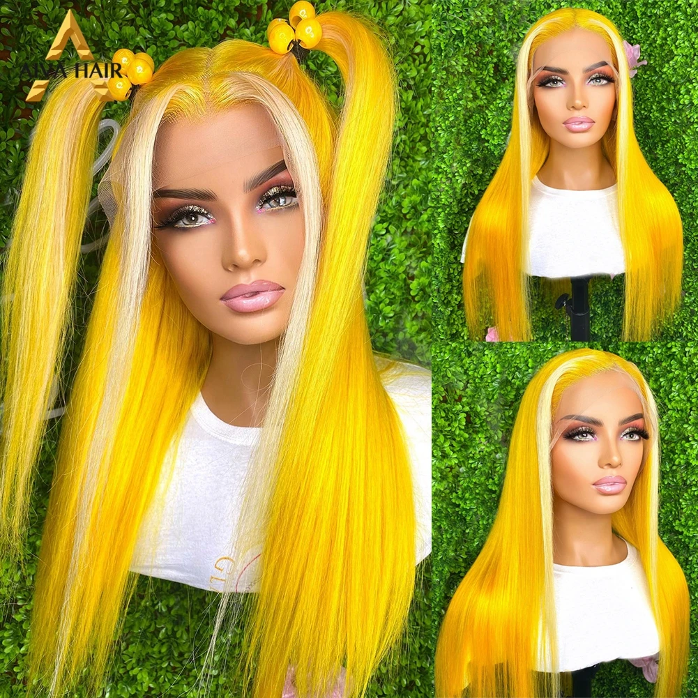 

30Inch Straight Synthetic Highlight Honey Blonde Wig Transparent 13X4 Lace Front Yellow Cosplay Wigs For Black Women Pre Plucked